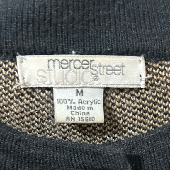 Mercer Street Studio Black & Brown Plaid Button Down Cardigan Sweater Medium - Picture 9 of 9